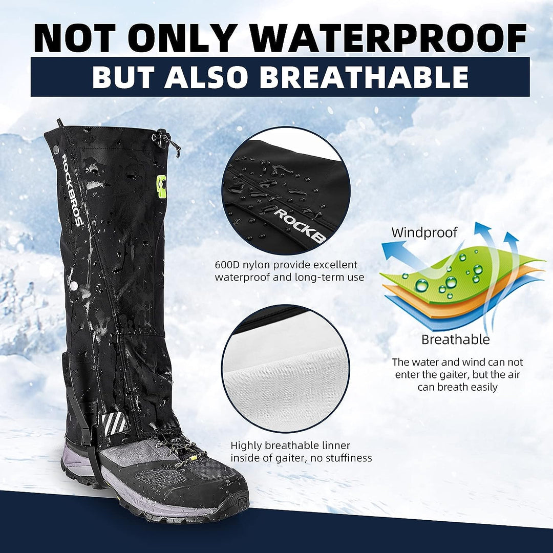 ROCKBROS Gamaschen Wasserdicht Warm Regengamaschen Schnee Gaiters zum Outdoor Wandern, Schneewandern