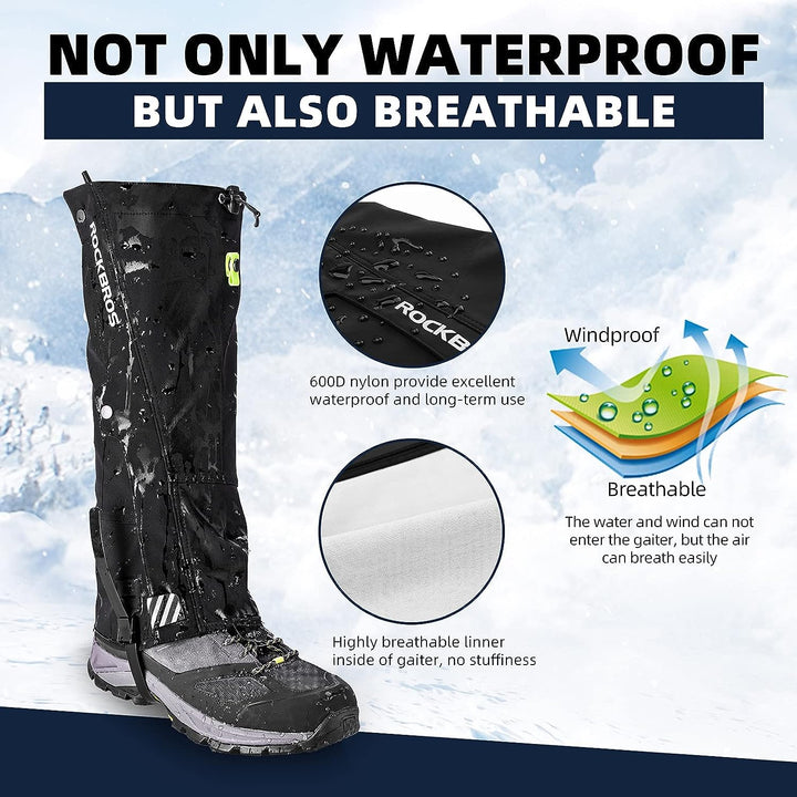 ROCKBROS Gamaschen Wasserdicht Warm Regengamaschen Schnee Gaiters zum Outdoor Wandern, Schneewandern
