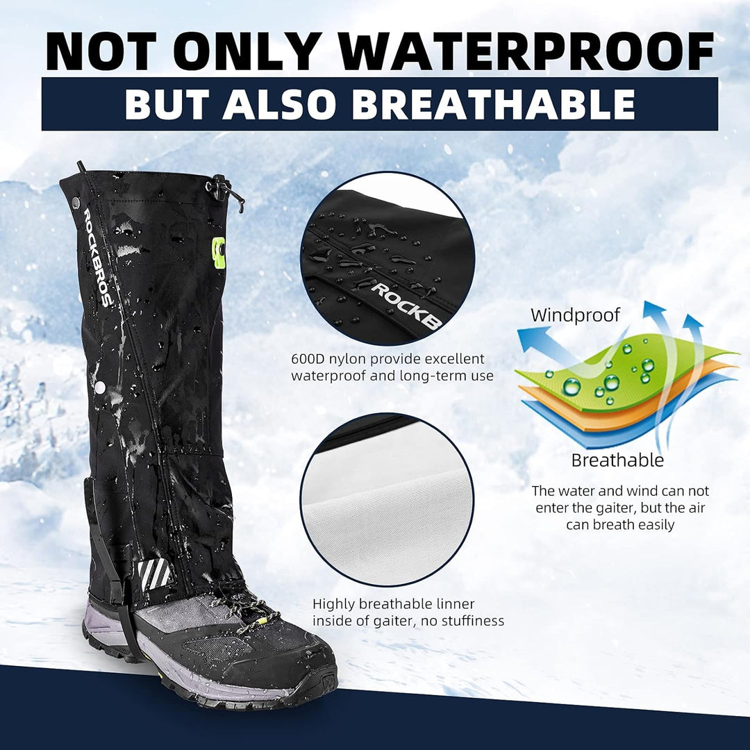 ROCKBROS Gamaschen Wasserdicht Warm Regengamaschen Schnee Gaiters zum Outdoor Wandern, Schneewandern