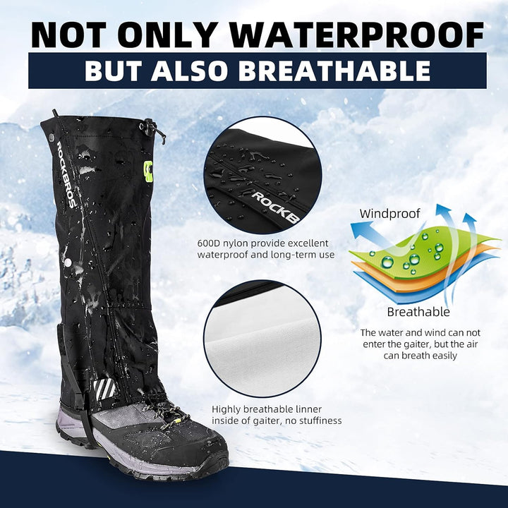 ROCKBROS Gamaschen Wasserdicht Warm Regengamaschen Schnee Gaiters zum Outdoor Wandern, Schneewandern