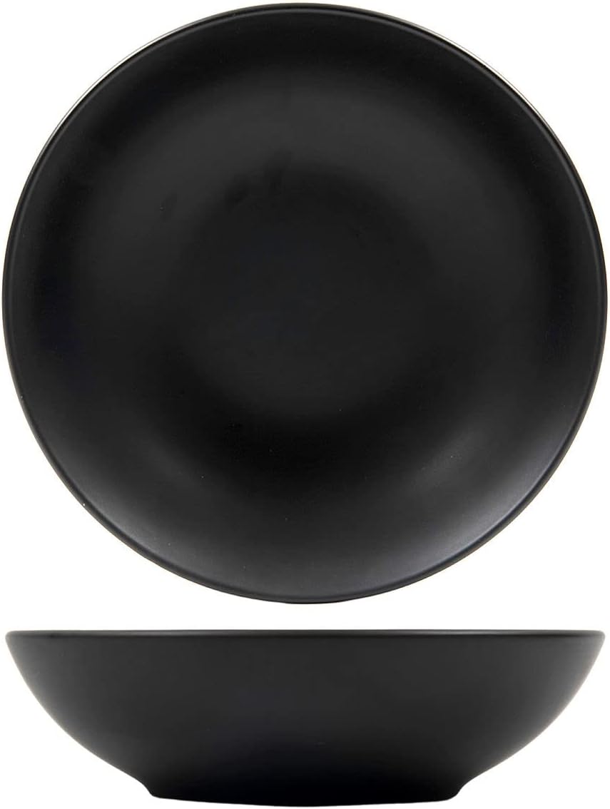 Suppenteller Ø 20 cm schwarz matt - 6er Set - Tiefe Teller für Suppe Pasta Salat Müsli - Porzellan G