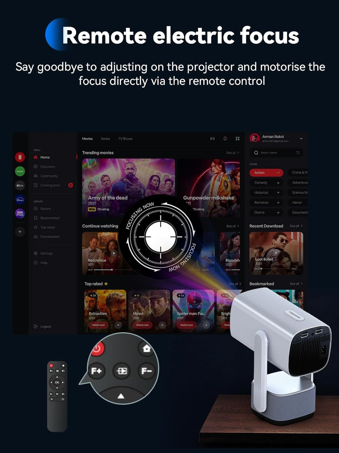Mini Beamer 1080P Unterstützt - SOOMFON tragbarer Videoprojektor mit WiFi und Bluetooth, Elektrische