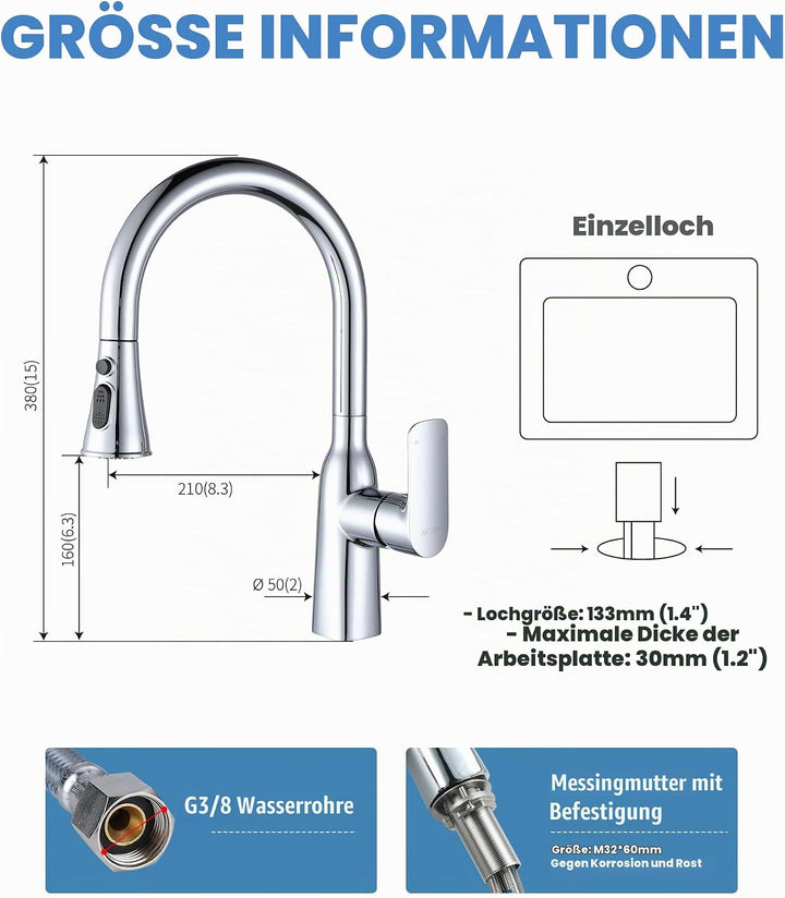 ARCORA Wasserhahn Küche Armatur Ausziehbar Küchenarmatur 360° Schwenkbar Spültischarmatur für Küchen
