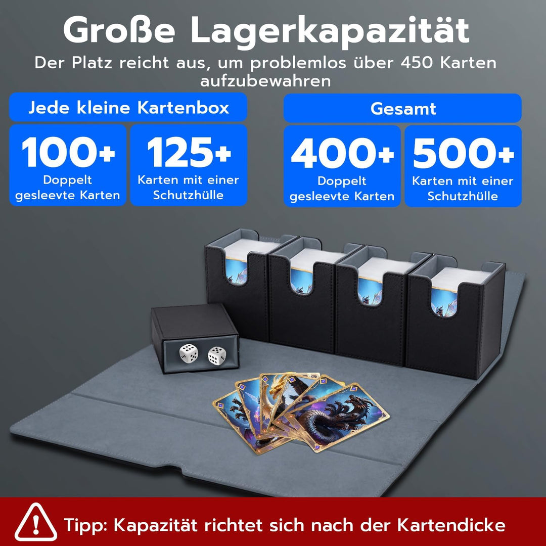 5 in 1 Card Deck Box for MTG, Gathering Kartenbox für 800+ Ungesleevte Karten mit Würfelablage, PU L