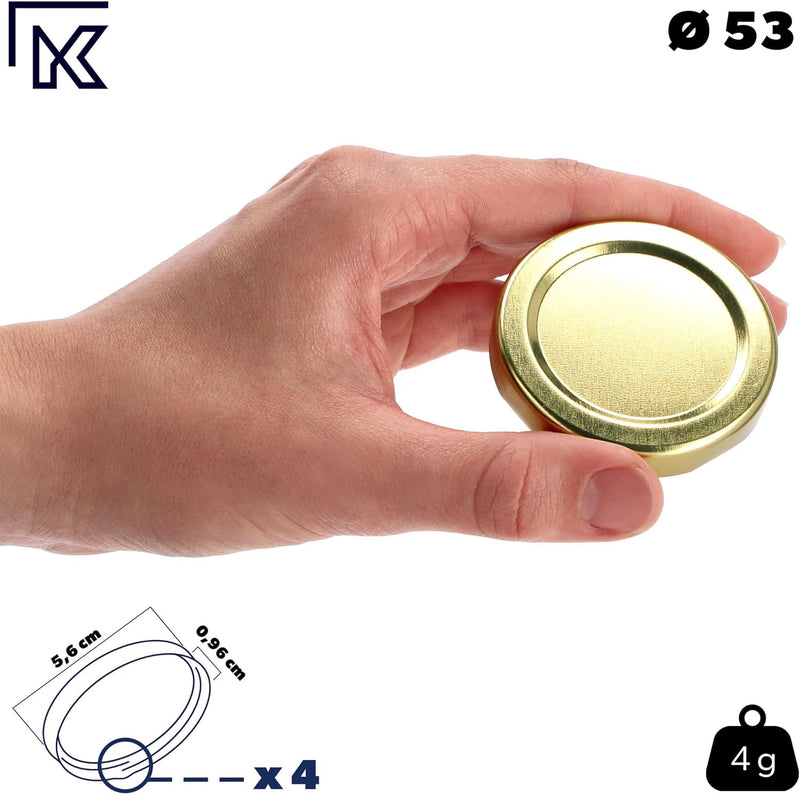 KADAX Schraubdeckel fi53 mm, Twist-Off-Deckel Set aus Metall, passend für 115ml Gläser, Ersatzdeckel