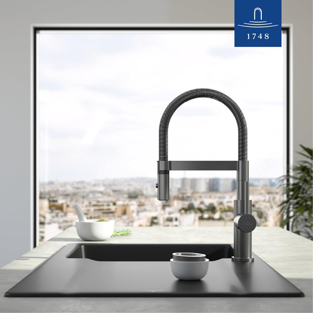 Villeroy &amp; Boch Steel Expert Compact | Hochdruck | Einhand-Küchenarmatur mit schwenkbarem Auslauf un