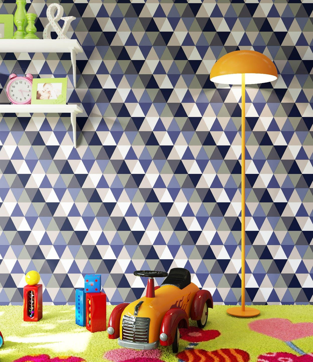 NEWROOM Kindertapete Blau Geometrie Dreiecke Kinder Vliestapete Beige Vlies Kindertapete Kinderzimme