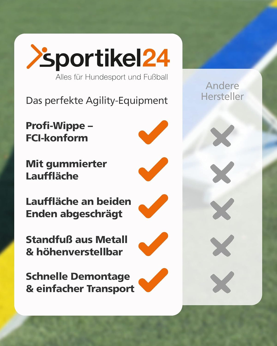 Agility-Wippe – FCI-konform – mit gummierter Lauffläche & Höhenverstellung – für sicheres Hundetrain
