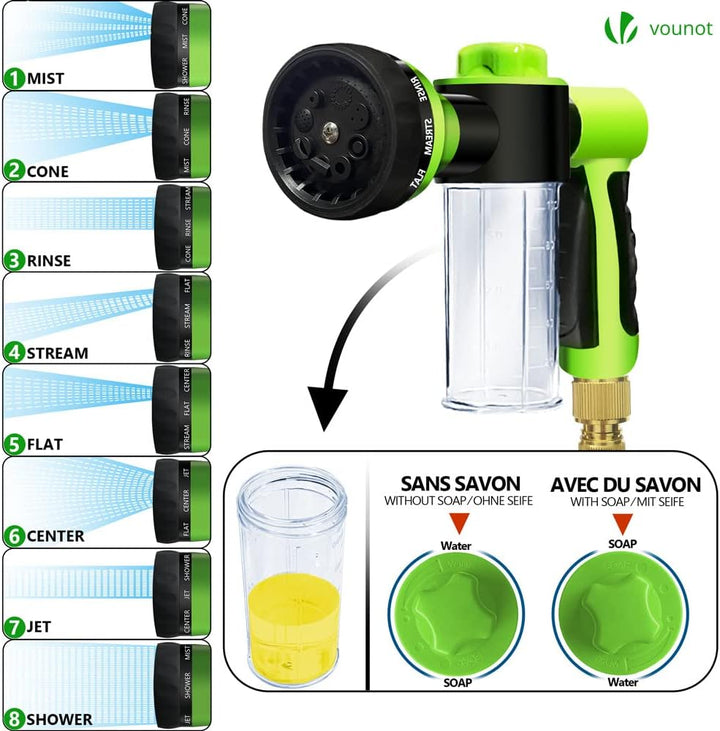 VOUNOT Flexibler Gartenschlauch 15 m, Flexibel Wasserschlauch Dehnbarer mit 8 Sprühfunktionen, Spülm