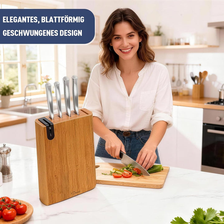 Dmore Messerblock mit Messer, 6-Teilig Küchenmesser Set mit Block und Schleifer, Premium-Edelstahl-M
