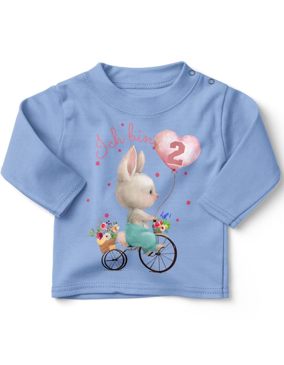 miKalino Baby/Kinder Longsleeve mit Spruch Ich Bin Zwei 2 Niedlicher Hase auf einem Fahrrad Langarm