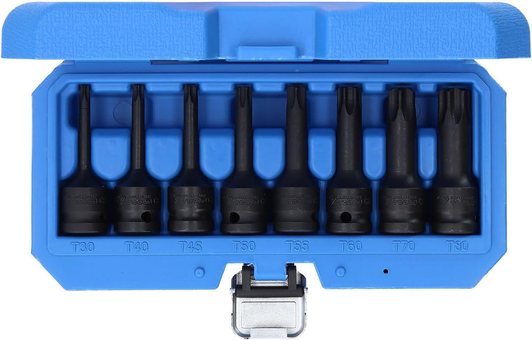 BRILLIANT TOOLS BT022600 1/2" Kraft Bit-Stecknuss Satz, Torx, T30-T80 8-TLG. [Powered by KS Tools]