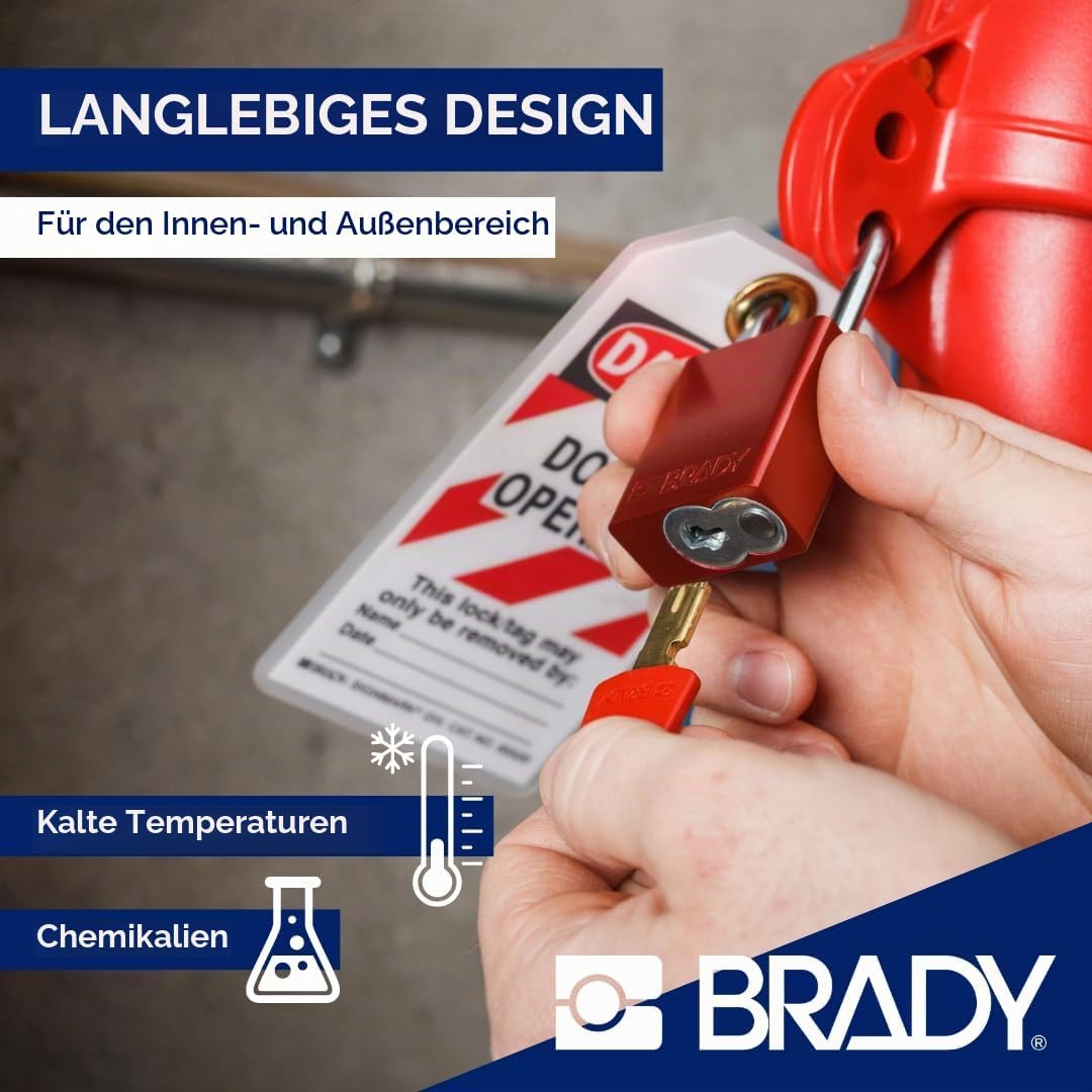 Brady SafeKey Vorhängeschloss Aluminium 1er-Pack - Lockout Schloss mit Schlüssel - Lockout Tagout Si