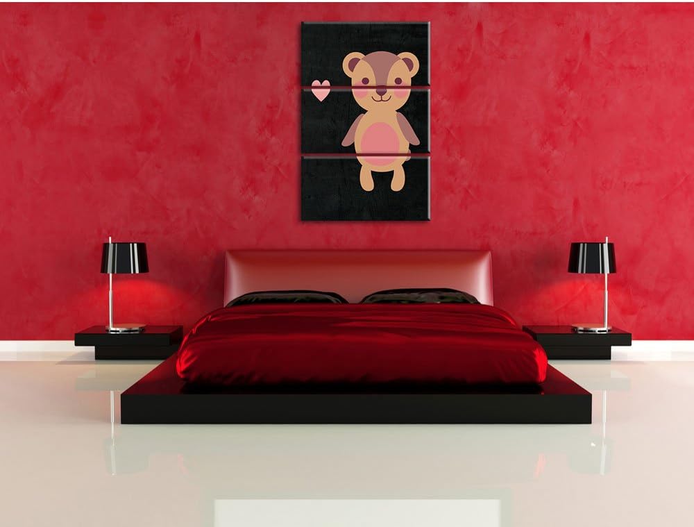 Pixxprint Niedlicher Bär schwarz 3-Teiler Leinwandbild 120x80 Bild auf Leinwand