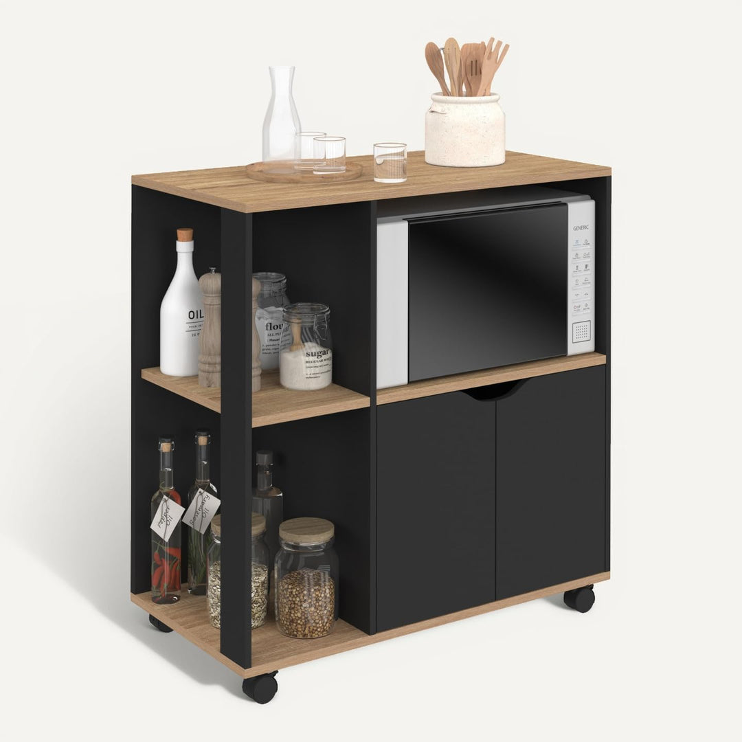 IDMarket - Küchenwagen COSI aus schwarzem Holz und Buchenholzplatten B.76 CM