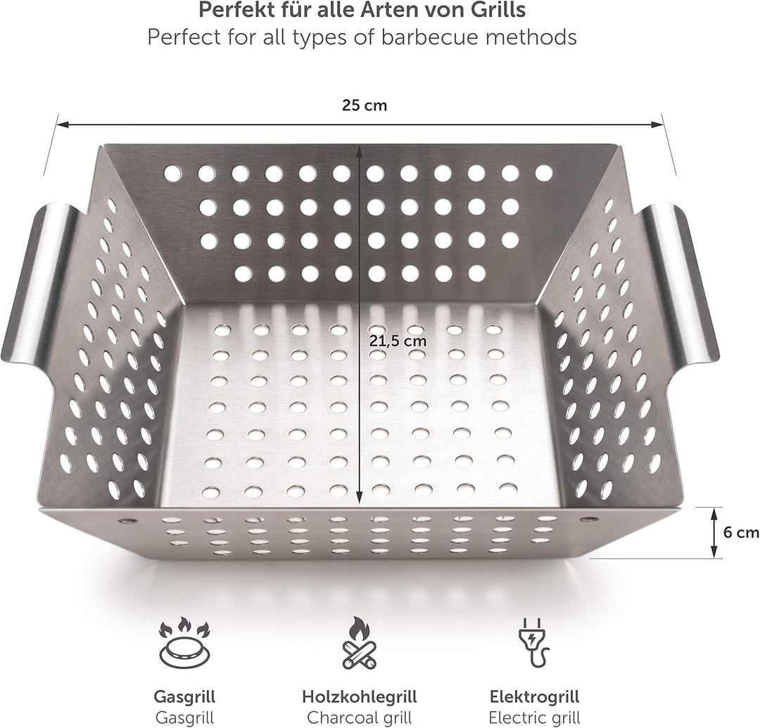 Blumtal Grillschale aus 100% Edelstahl - perfekt für Grillgemüse, Grillkorb geeignet für alle Grilla