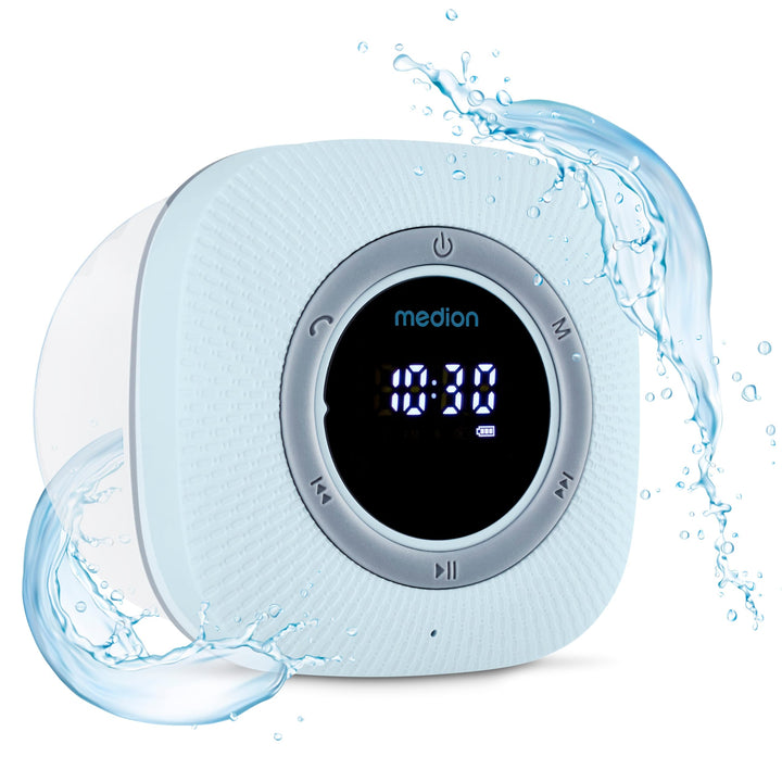 MEDION P66096 Duschradio mit Bluetooth (Badradio, UKW Radio, Saugnapf, LED-Display, IPX6 Wasserdicht