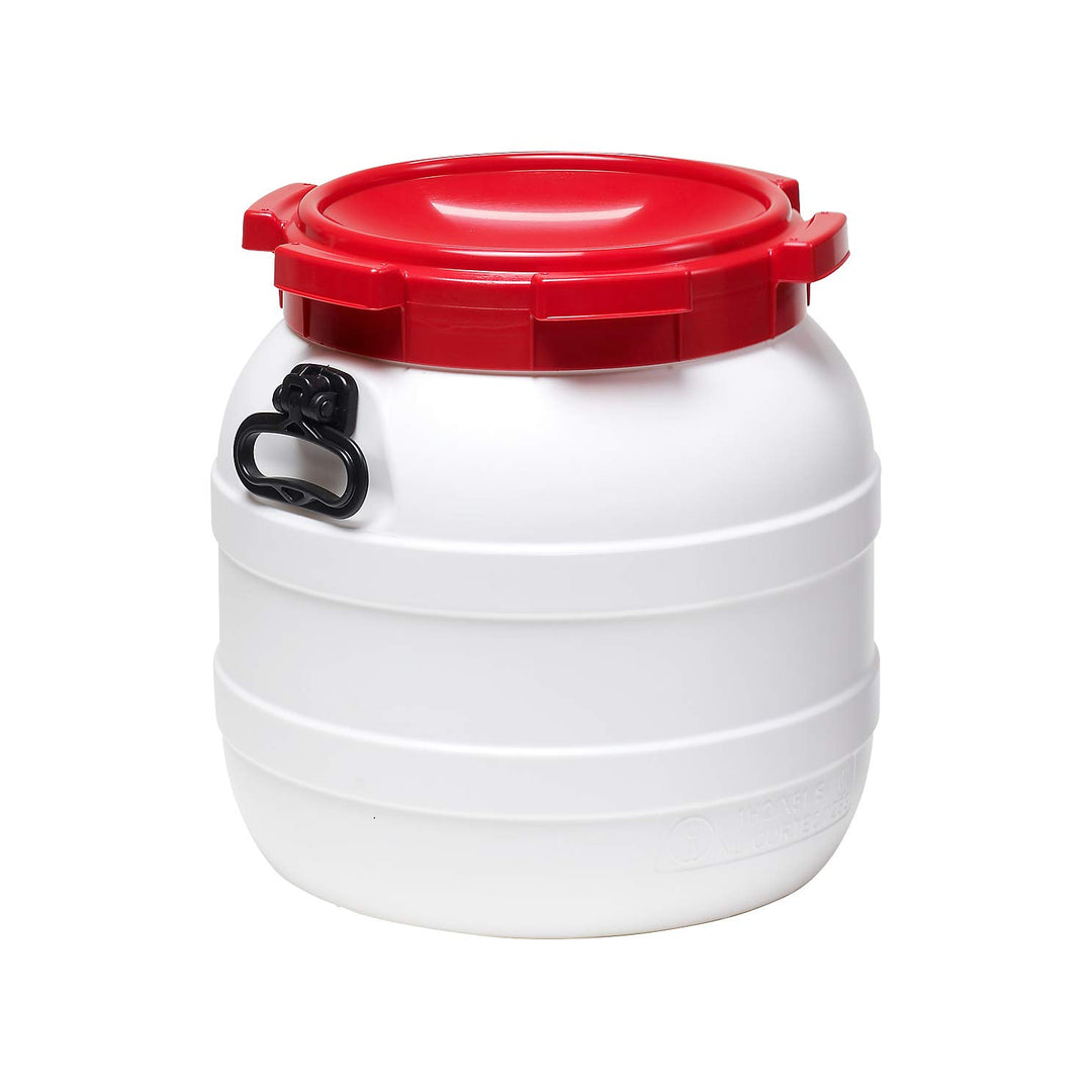 Curtec HDPE Weithalsfass 55l, mit rotem Schraubdeckel, stapelbar, wasserdicht, naturweiss