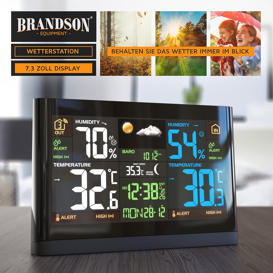 Brandson Funk Wetterstation mit Farbdisplay - mit Aussensensor - DCF Empfangssignal Funkuhr - Innen-