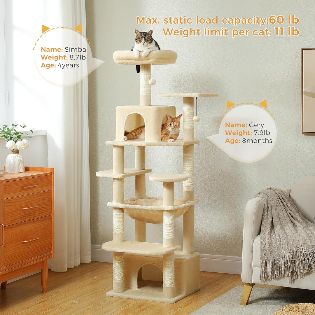 PAWZ Road Grosser Katzenbaum, 164 cm Katzenturm für grosse Katzen, Katzenhaus mit Sisalüberzogenen K