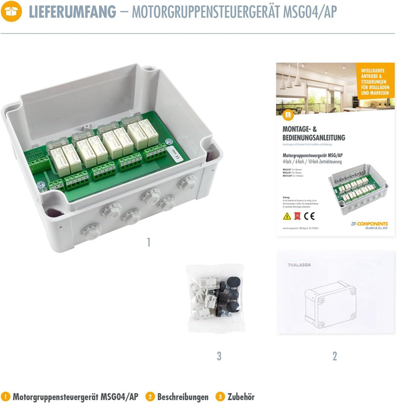 3T-MOTORS Motorgruppensteuergerät für 4 Rolladenmotore MSG4/AP, Rolladensteuerung, Motor Einzel- und