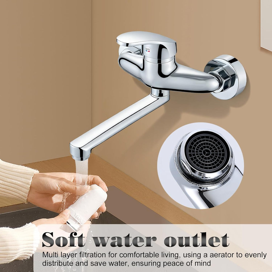 18cm Wasserhahn Küche Wandmontage: 360° Drehbar Küchenarmatur Wandmontage, Schwenkarm 150mm, Wasserh