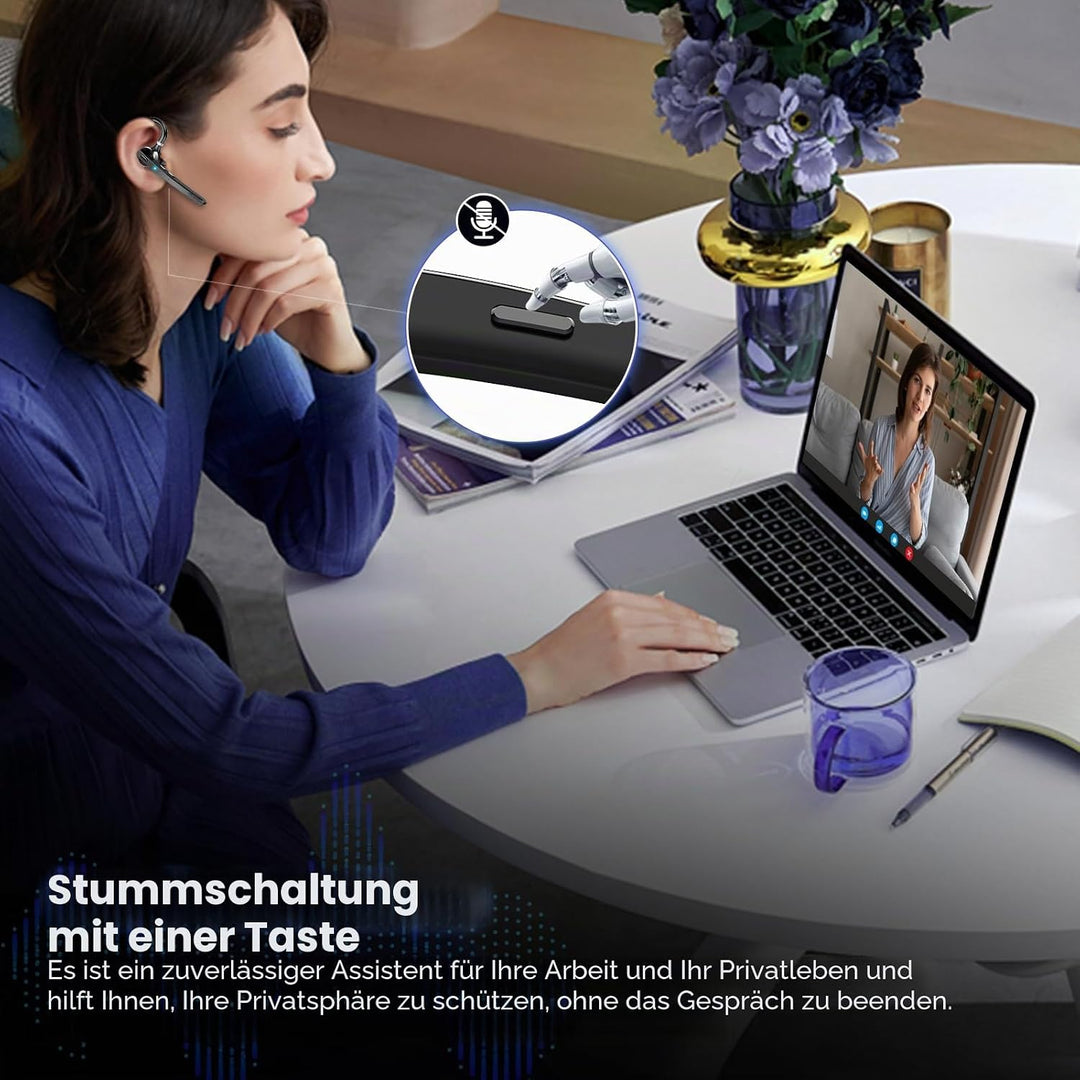 Bluetooth Headset V5.3, Wireless Freisprech Telefon mit CVC 8.0/ENC Dual Mic, APTX, Mute Zwei-Geräte