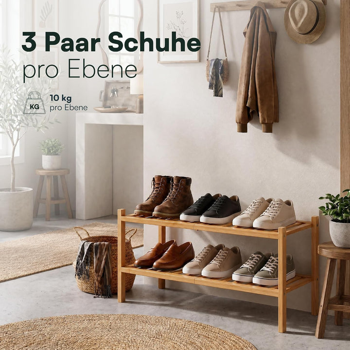 Schuhregal aus Bambus, Schuhablage mit 2 Ebenen, 68 x 28 x 32 cm, Erweiterbar Stapelbar, Schuhschran