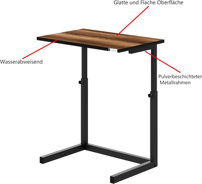 furniChic Beistelltisch Höhenverstellbar Couchtisch Sofatisch Laptoptisch Kaffeetisch Wohnzimmertisc