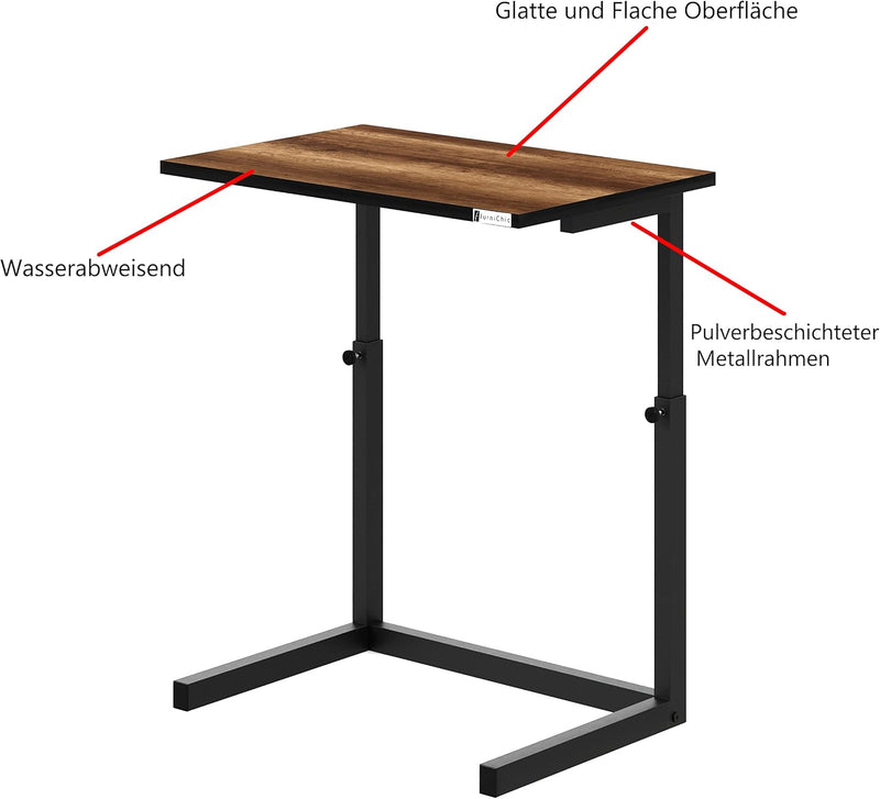 furniChic Beistelltisch Höhenverstellbar Couchtisch Sofatisch Laptoptisch Kaffeetisch Wohnzimmertisc