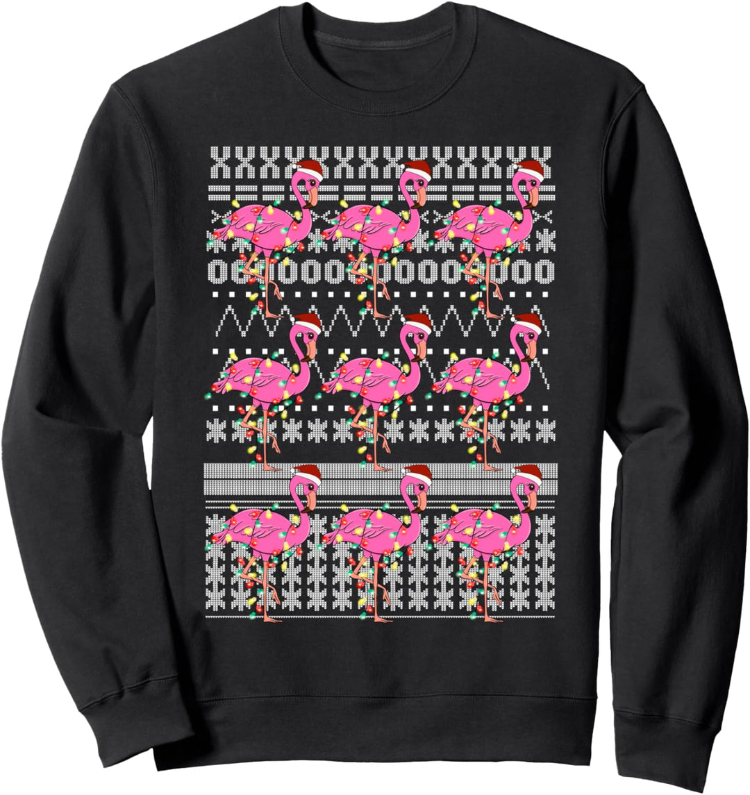 Lustiger Flamingo-Lichter verwickelter hässlicher Pullover Weihnachten Tiere Sweatshirt