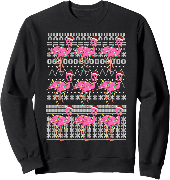 Lustiger Flamingo-Lichter verwickelter hässlicher Pullover Weihnachten Tiere Sweatshirt