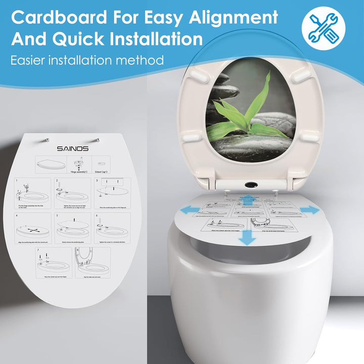Duroplast-Toilettensitz, O-förmiger Toilettendeckel mit Soft-Close-Mechanismus, Edelstahlscharnier,