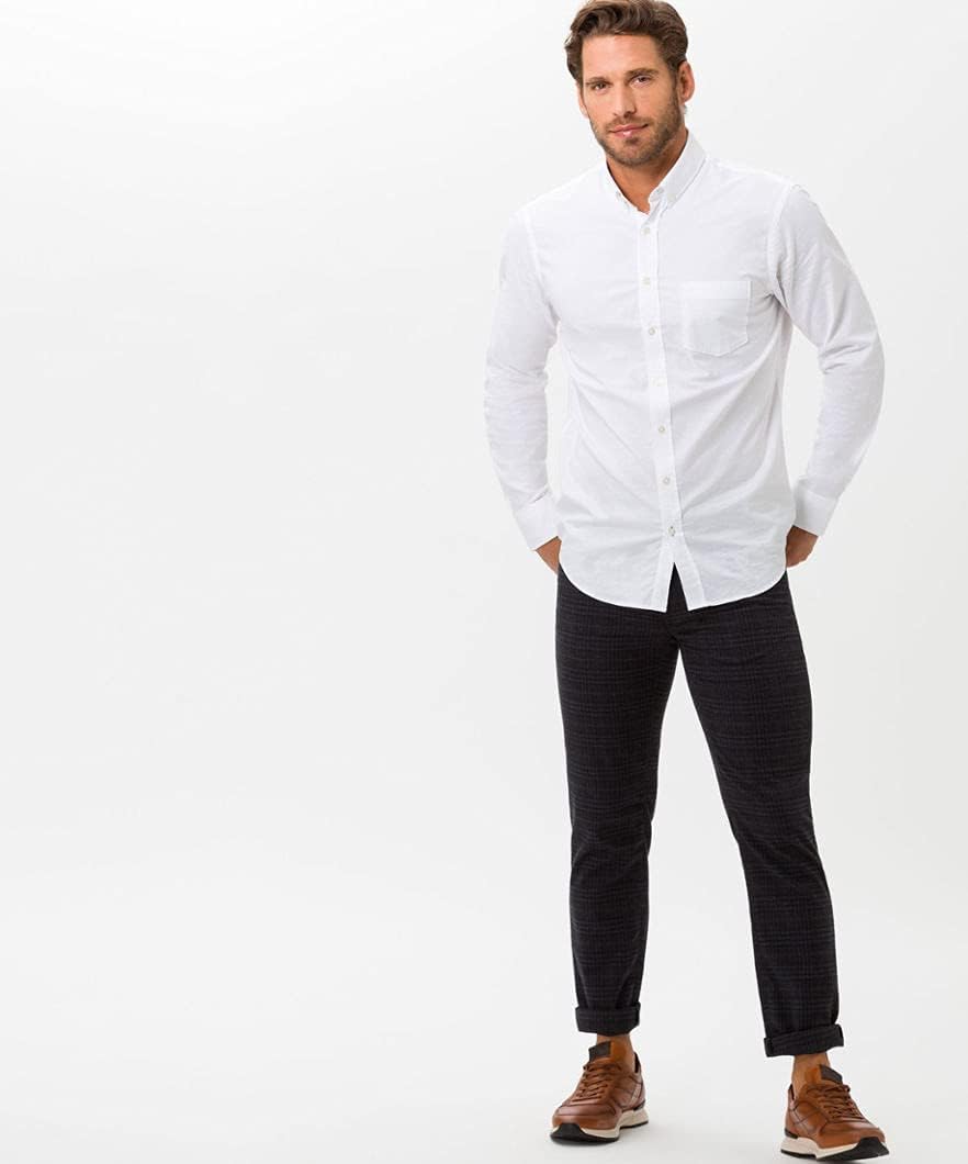 BRAX Herren Jeans Hose Cadiz C Wolloptik Twillstretch Darkblue Kariert 32W / 32L Marine, 32W / 32L M