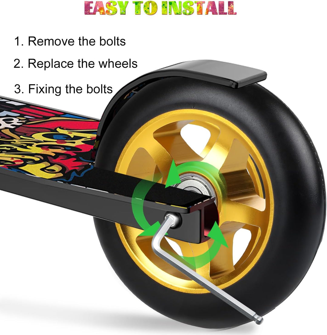 Stunt Scooter Rollen, 2 Stück Scooter Ersatzräder, 100mm Scooter Räder mit ABEC, 9 Kugellager, Härte