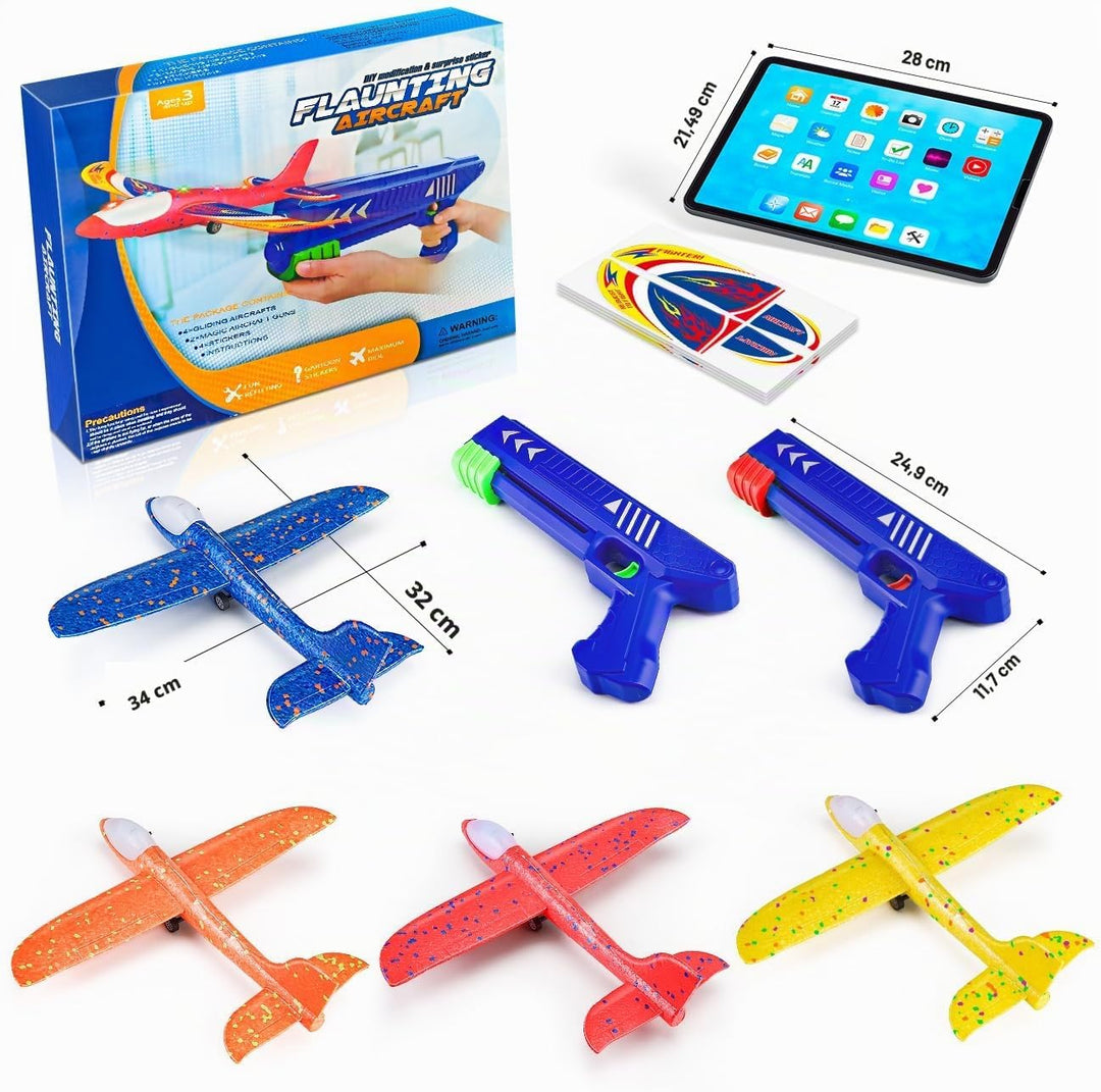 Winstico Geschenk Spielzeug Flugzeug für 5 Jahre Kinder: 2er Pack Flugzeug-Werfer-Spielzeug mit 4er