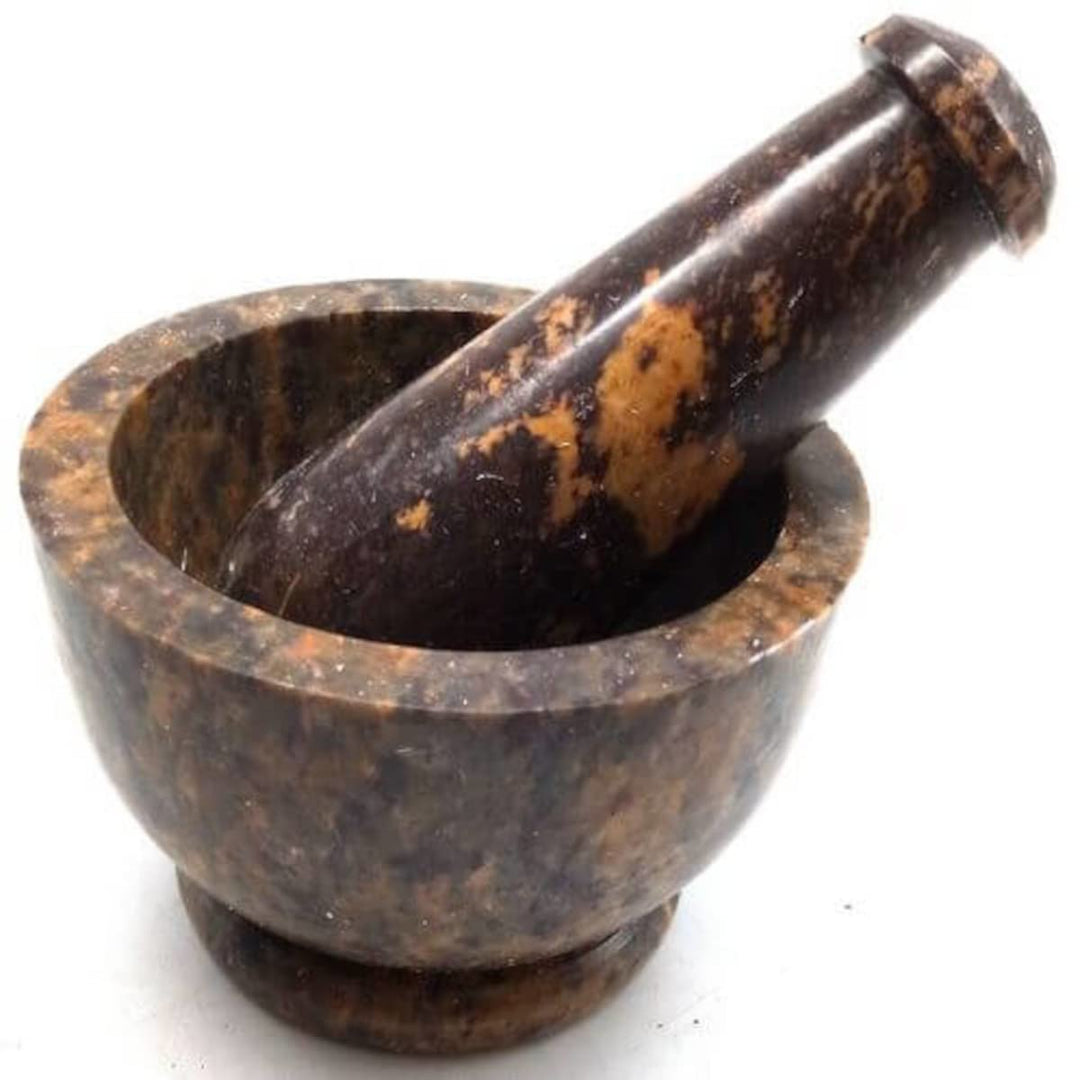 Set Mörser und Stössel Leopard aus Ollare Stein - 9 x 7 cm - Mörser für Kräuter, Gewürze und Räucher