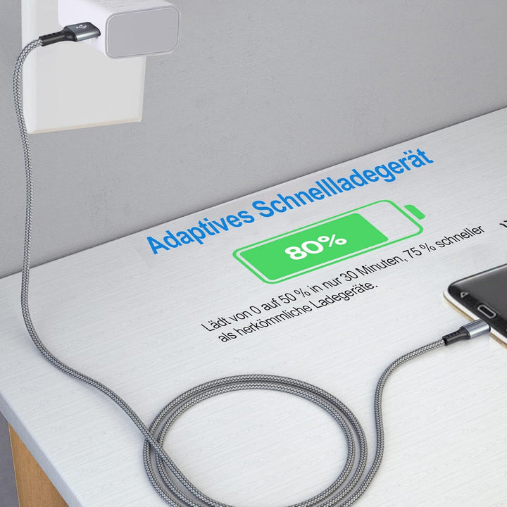 KAIMENGLONG Ladegerät Fast Charge Schnellladegerät Netzteil mit 2M USB Typ C Nylon Ladekabel für Sam