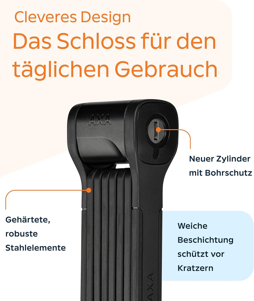 AXA Fold 130 Faltschloss – Länge 130 cm – Sicherheitsstufe 9 – Halterung inkl. Tracking-Tag-Fach – M