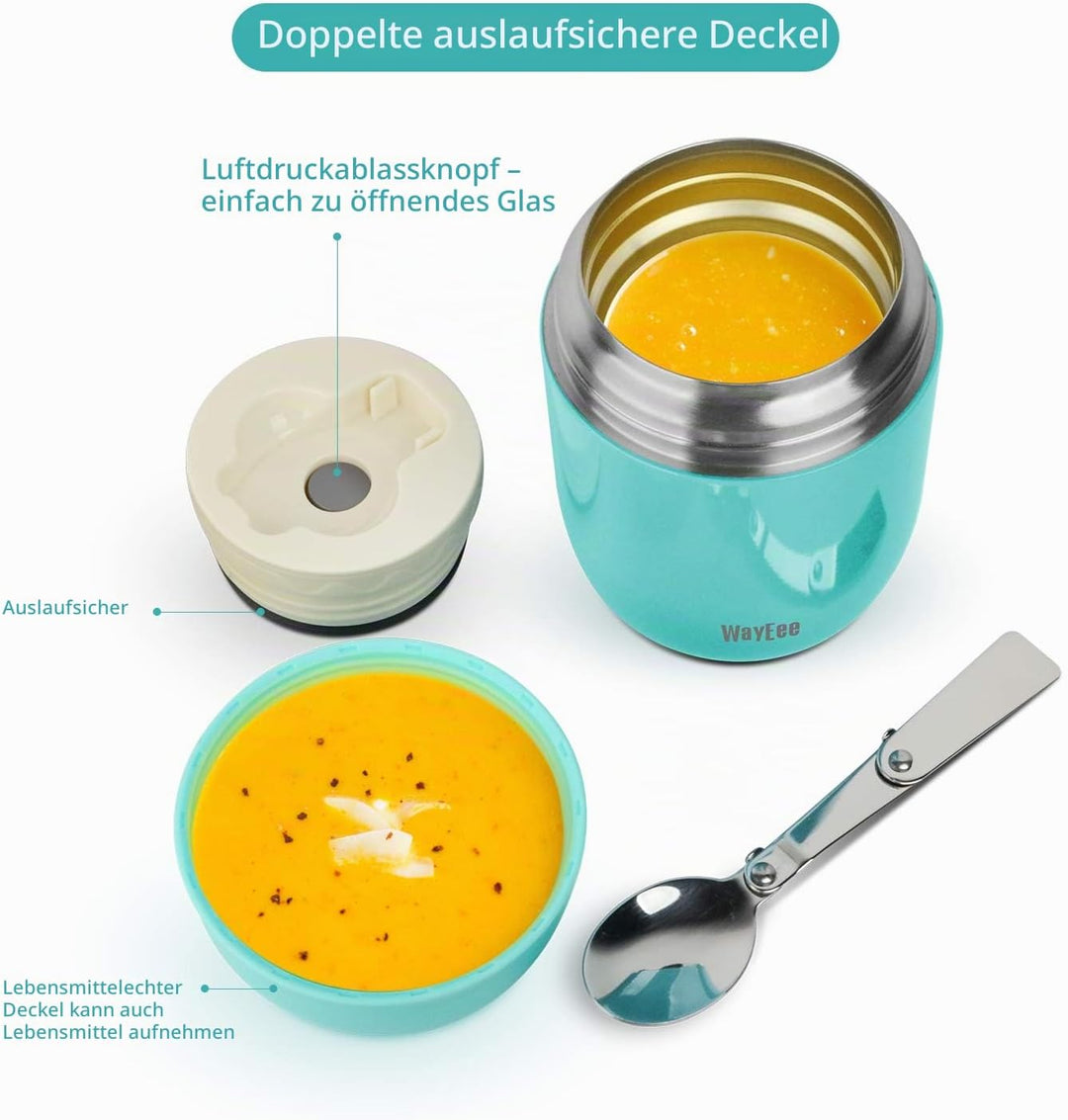 Thermobehälter für Essen 450ml, 710ml Thermobecher Essen Edelstahl Warmhaltebehälter mit Löffel Esse
