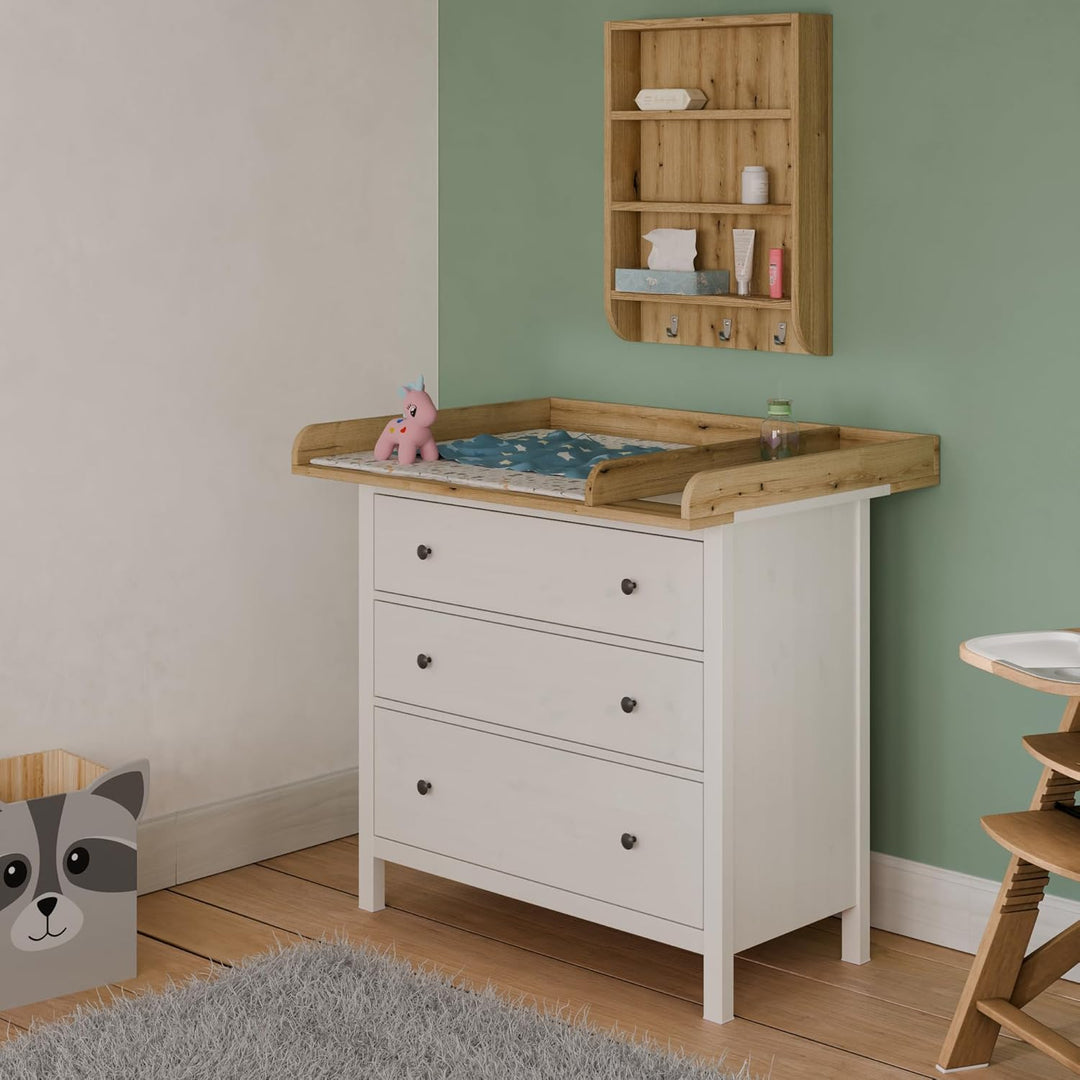 Wickeltischaufsatz mit Teilung für IKEA HEMNES, Wickelkommoden Aufsatz mit Trennfach, 50 cm Tiefe, a