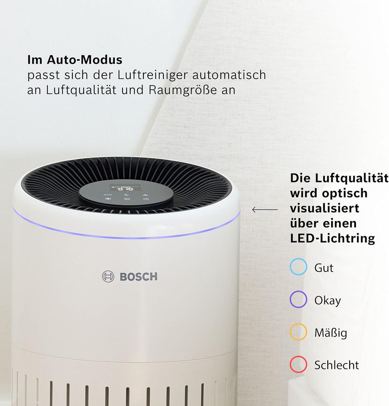 Bosch Air 4000, Luftreiniger für bis zu 62,5 m² entfernt 99,9% aller Verschmutzungen, 3in1 Filter in