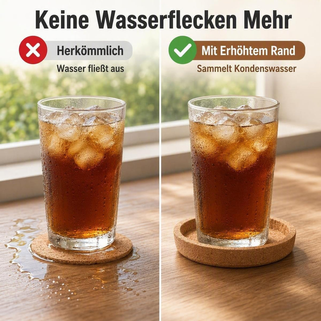 15 Stück Korkuntersetzer Rund, Untersetzer Kork Mit Erhöhtem Rand | Extra Dick, Für Die Meisten Tass