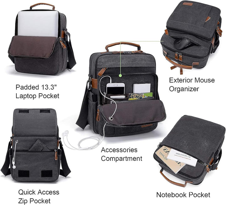 ESTARER Umhängetasche Herren Schultertasche 13 Zoll kleine Herrentasche Kuriertasche aus Canvas für