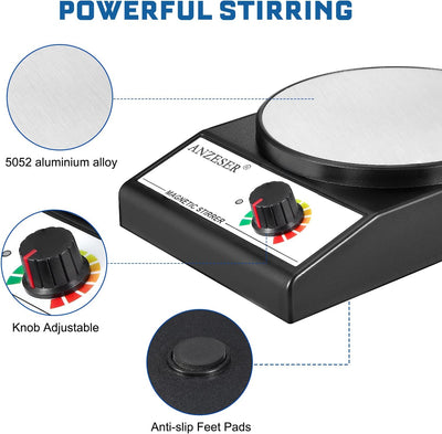 ANZESER Magnetrührer mit Magnetrührstäbe, Drehzahlbereich 0~3500 UpM, Rührmenge 3000mL