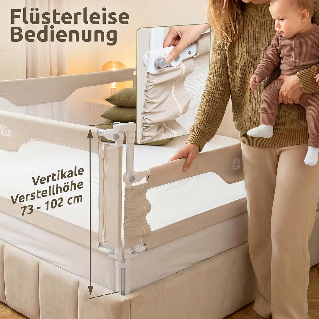 Mallie® Rausfallschutz Boxspringbett 200x200cm Elternbett Beige | 3-seitiges Set mit MALLIEFIX 2.0 C