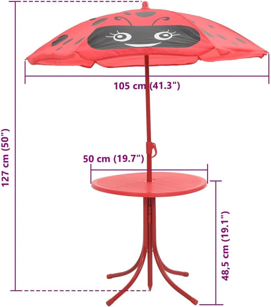 vidaXL Kinder Sitzgruppe Sitzgarnitur Gartenmöbel Tisch 2 Stühle Sonnenschirm Rot, Rot