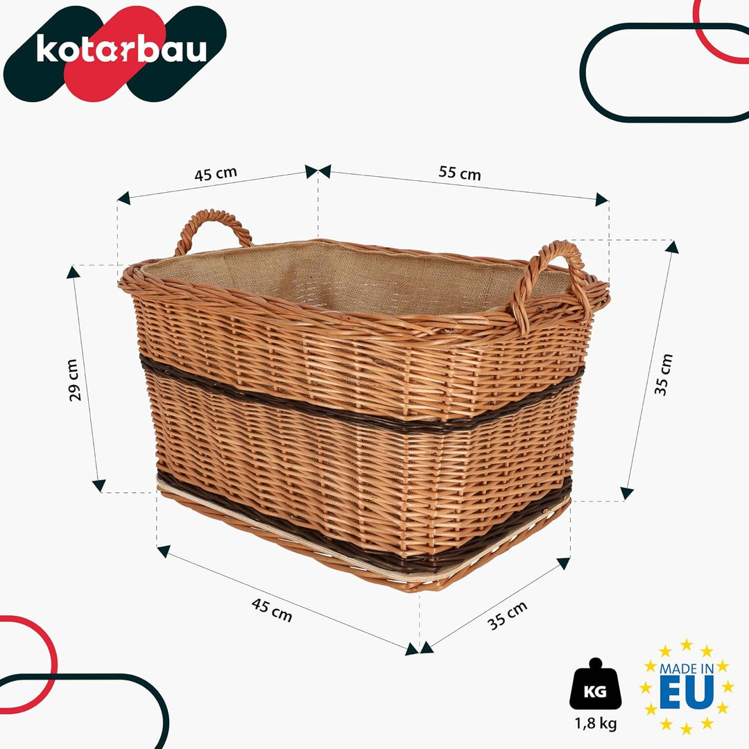 KOTARBAU® Weidenkorb für Brennholz - Holzkorb für Kaminholz - Erntekorb - 55x45 cm - Kaminholzkorb m