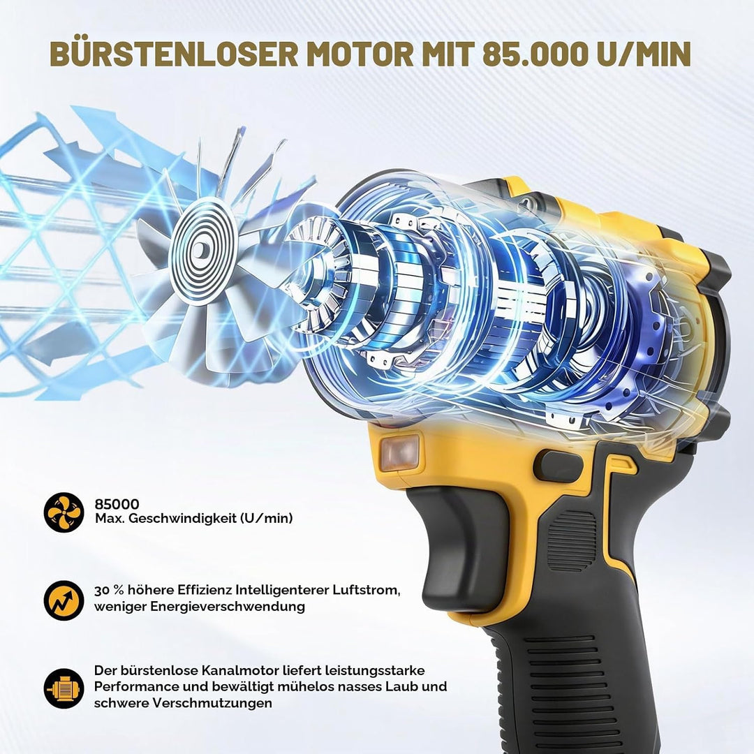 Akku-Staubwedelgebläse für Dewalt 18/20V, 2 in 1 Handstaubsauger Bürstenloser Laubbläser 85000 U/min