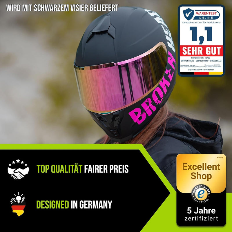 Broken Head BeProud Sport Pink-Schwarz-Matt Special Edition - Motorradhelm + Gratis Schwarzem Visier